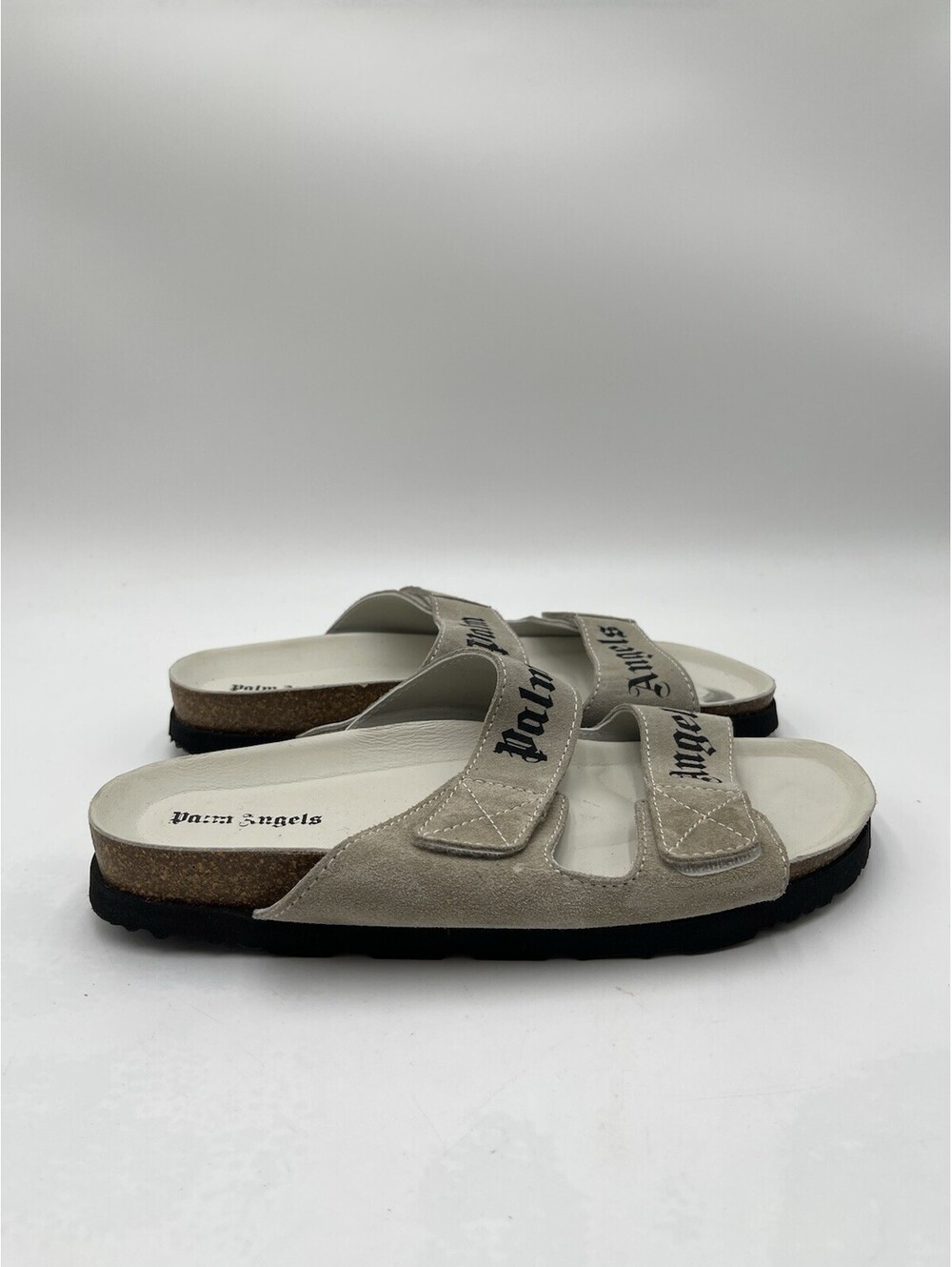 Men’s Palm Angels logo-print suede sandals touch strap Size 40